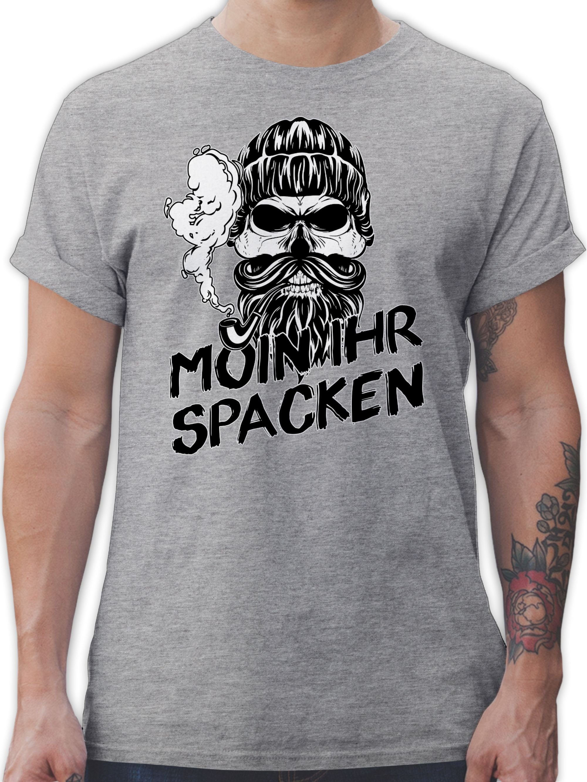 Shirtracer TShirt Moin ihr Spacken mit Totenkopf Sprüche Statement